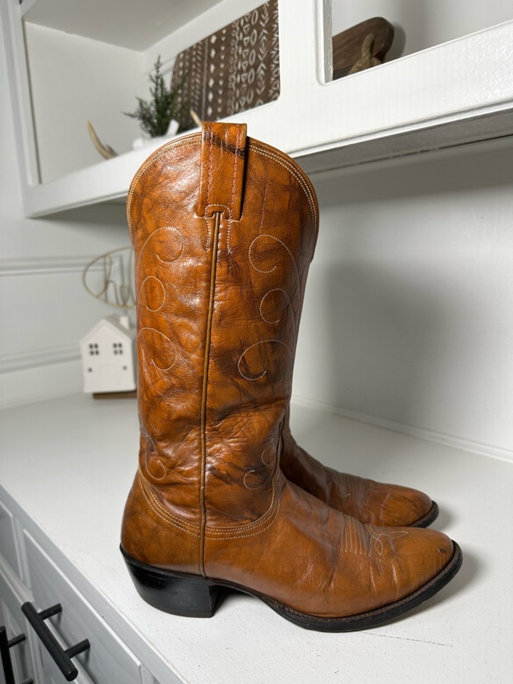 Vintage Nocona Cowboy Boots Men 8D Women 9.5 Tan Brown Leather Western Boots USA - Picture 6 of 10